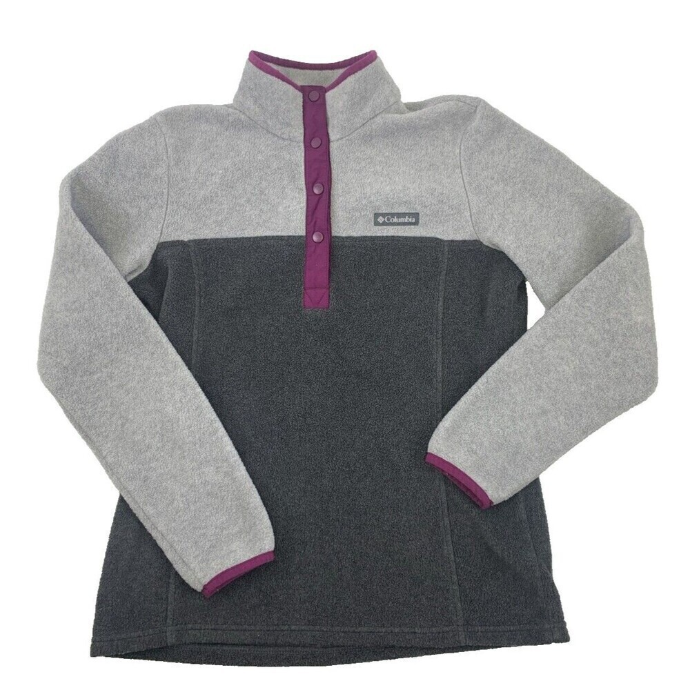 Columbia Three Lakes Half Snap Fleece Pullover Gray Colorblock Purple Womn Small